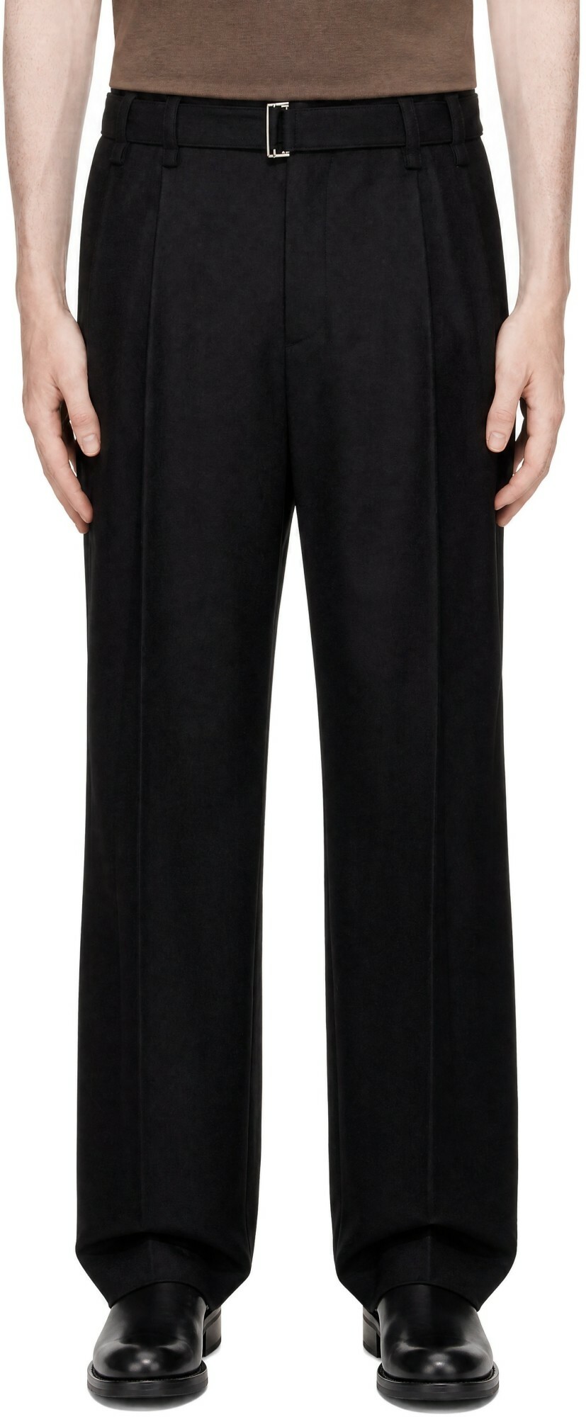 LE17SEPTEMBRE Black Belted Two-Tuck Wool Trousers