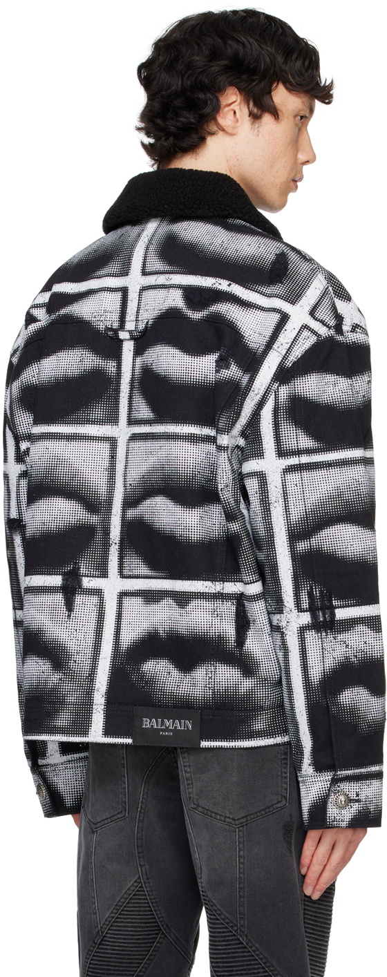 Balmain Black & White Lips Print Denim Jacket Balmain