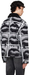 Balmain Black & White Lips Print Denim Jacket