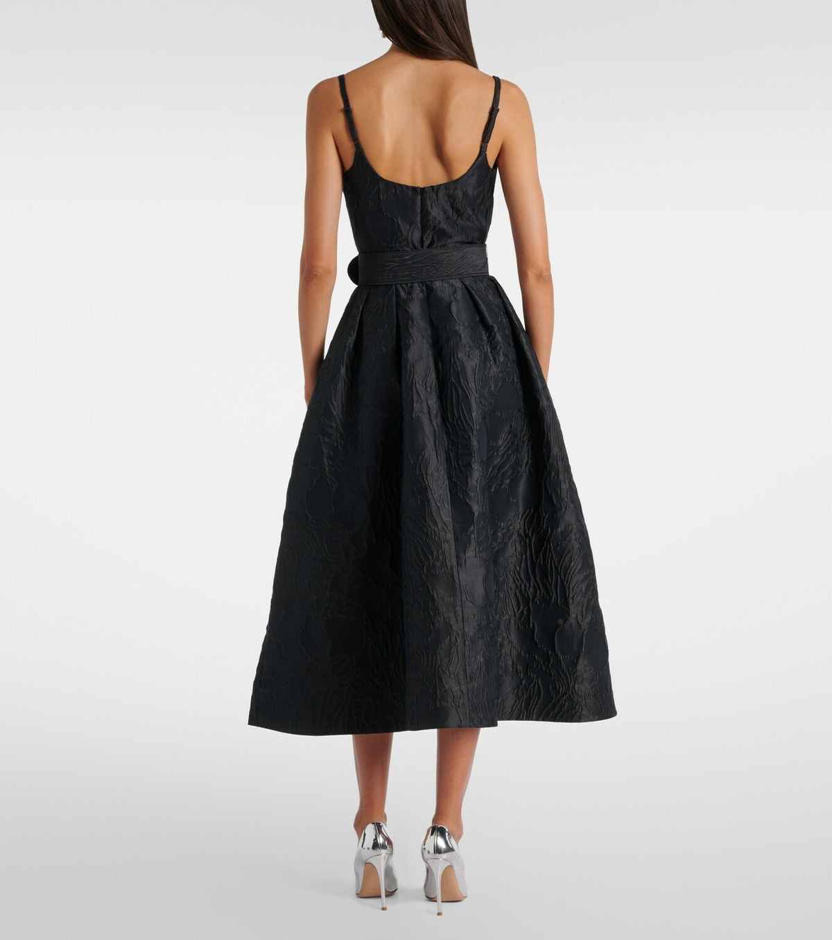 Rebecca Vallance Petra belted jacquard bustier dress