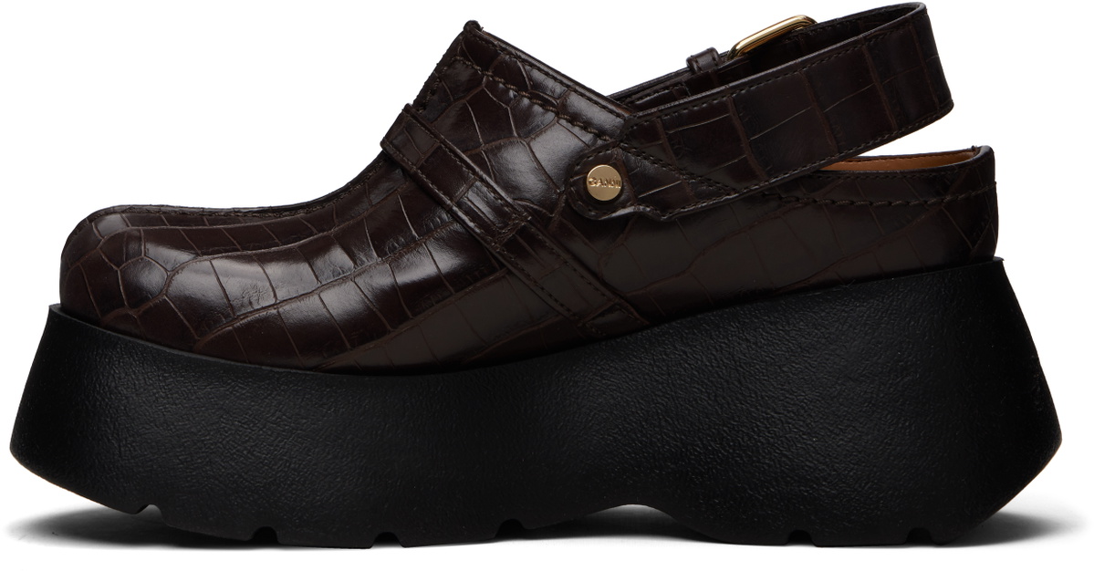 GANNI Brown Platform Clog Loafers