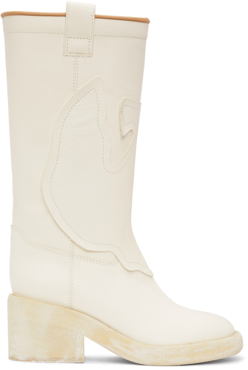 MM6 Maison Margiela White Mid Heel Western Boots MM6 Maison