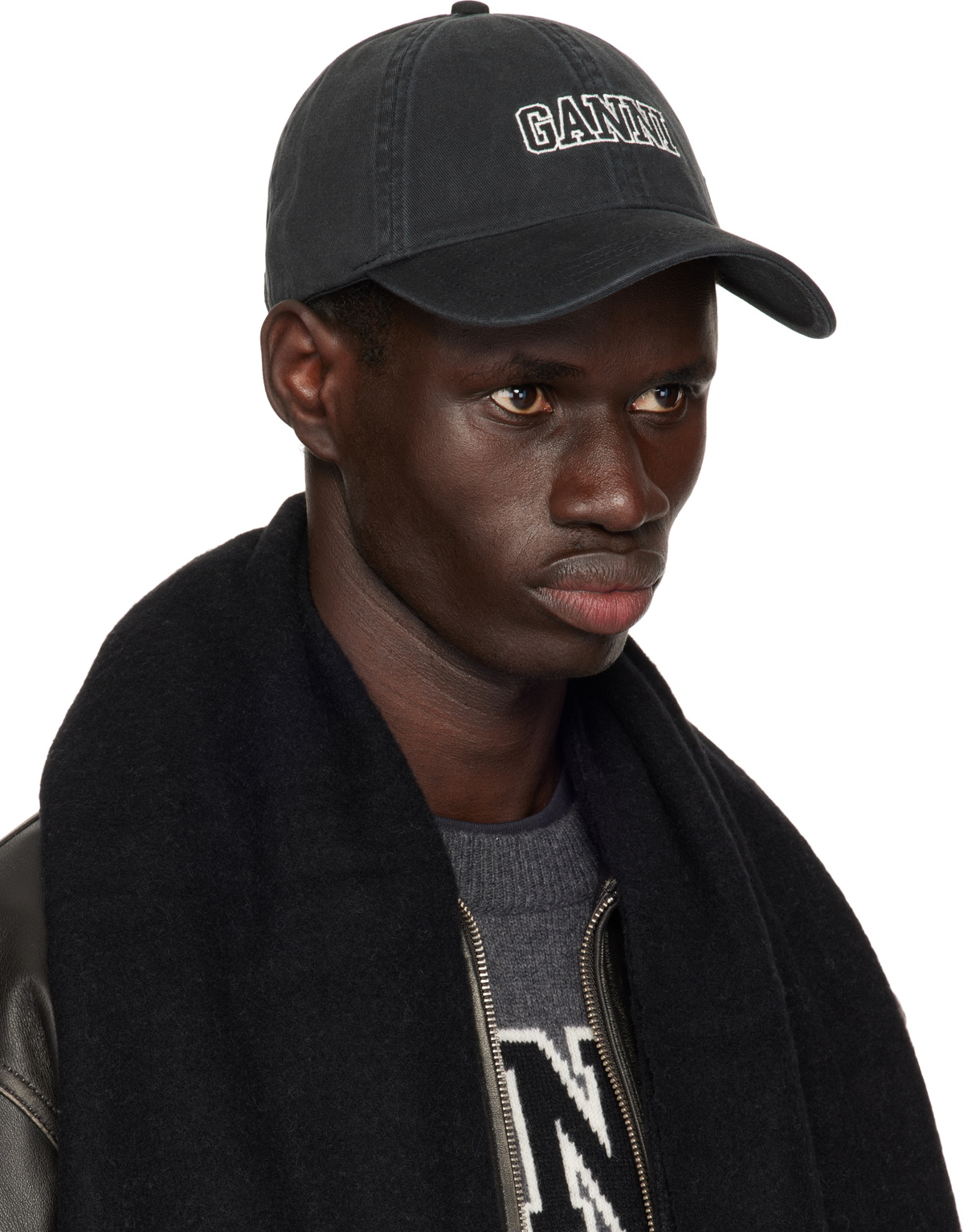 GANNI Black Embroidered Logo Cap
