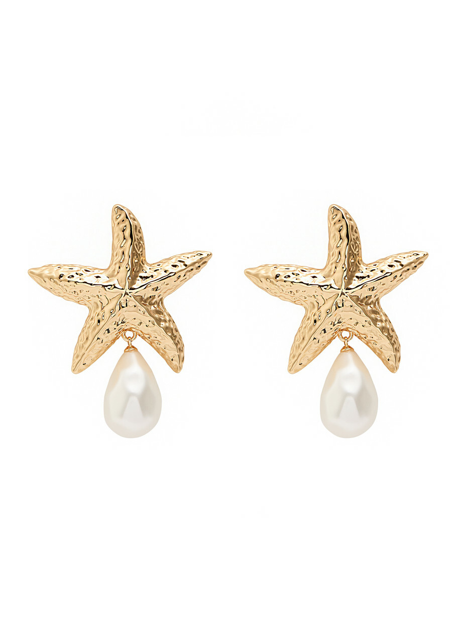 Self-portrait Mottled Gold Sea Star Pearl Gold-plated Drop Earrings - One Size