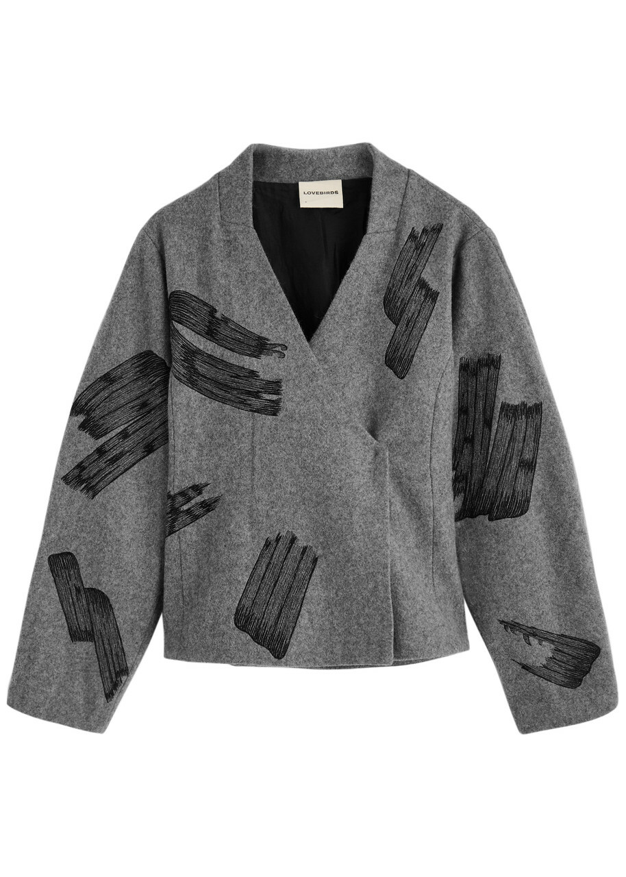 Lovebirds Printed Wool Wrap Jacket Grey