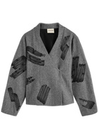 Lovebirds Printed Wool Wrap Jacket Grey