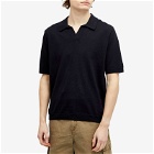 Norse Projects Men's Leif Cotton Linen Polo Shirt in Dark Navy