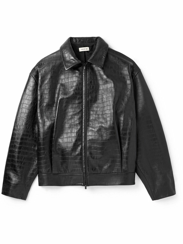 Photo: Fear of God - Cropped Pleated Croc-Effect Leather Jacket - Black