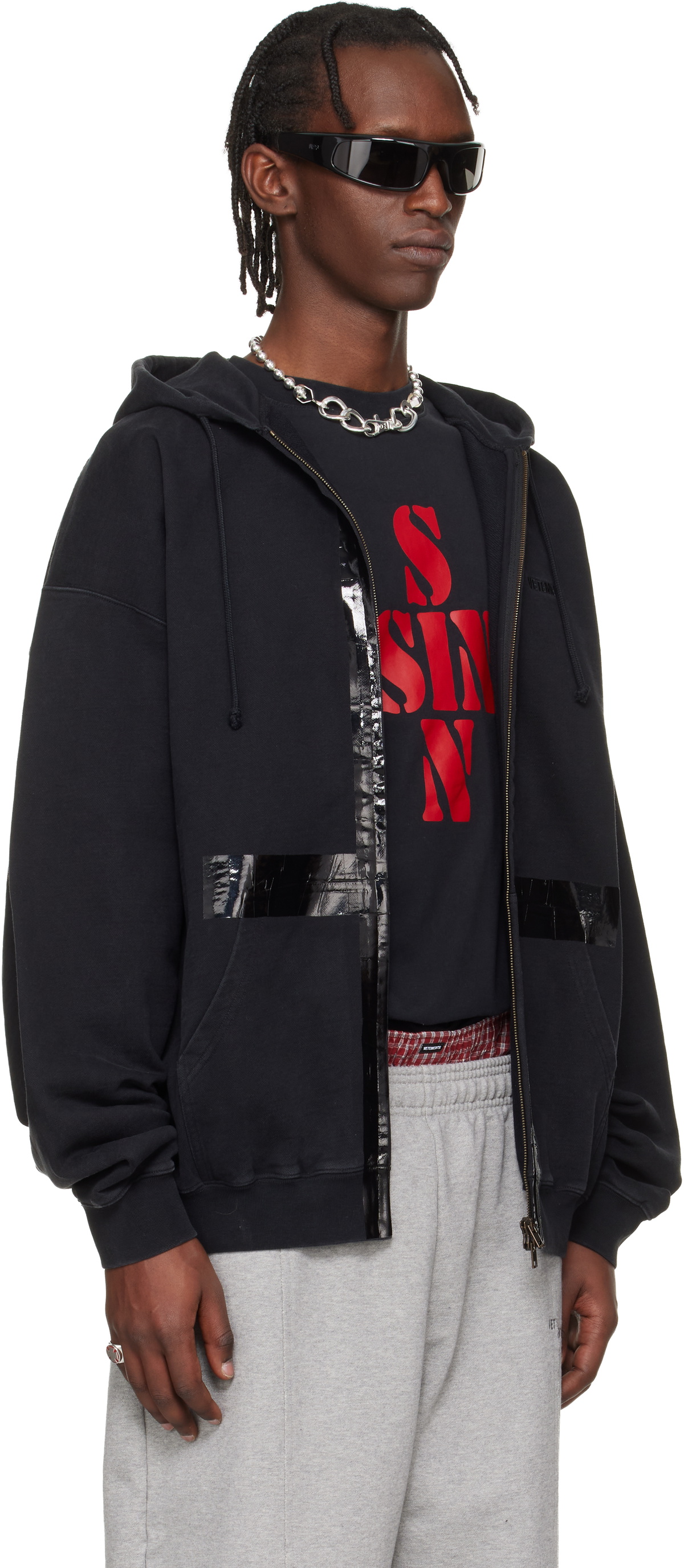 VETEMENTS Black Taped Zip-Up Hoodie