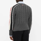 Thom Browne Men's Tricolour Sleeve Stripe Cable Knit Cardigan in Med Grey