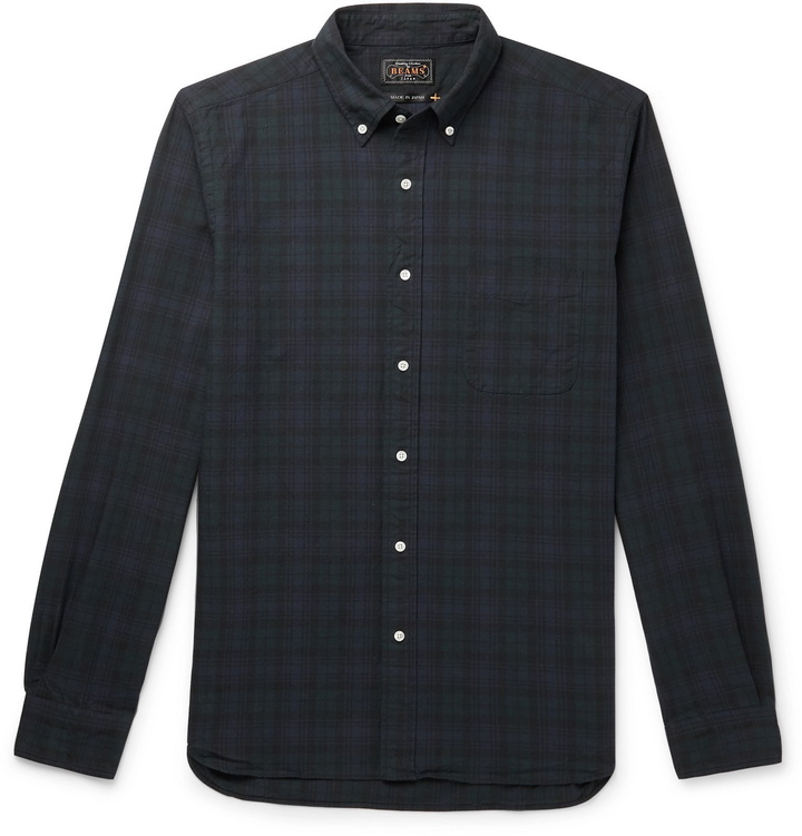 Photo: Beams Plus - Button-Down Collar Black Watch Checked Cotton Shirt - Blue