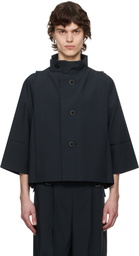 132 5. ISSEY MIYAKE Navy Flat Tuck Jacket