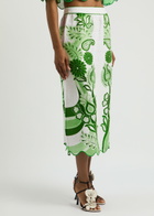 Farm Rio Color Festival Printed Linen Midi Skirt Green