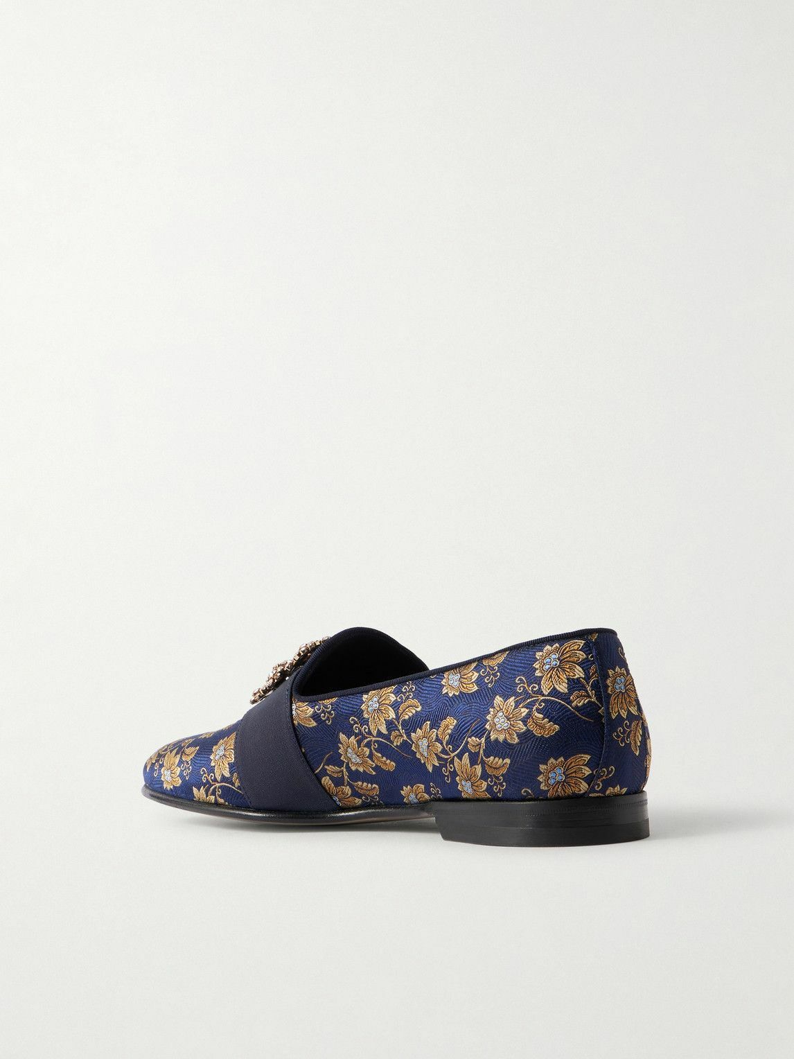 Manolo Blahnik - Carlton Crystal-Embellished Floral-Jacquard Loafers - Blue