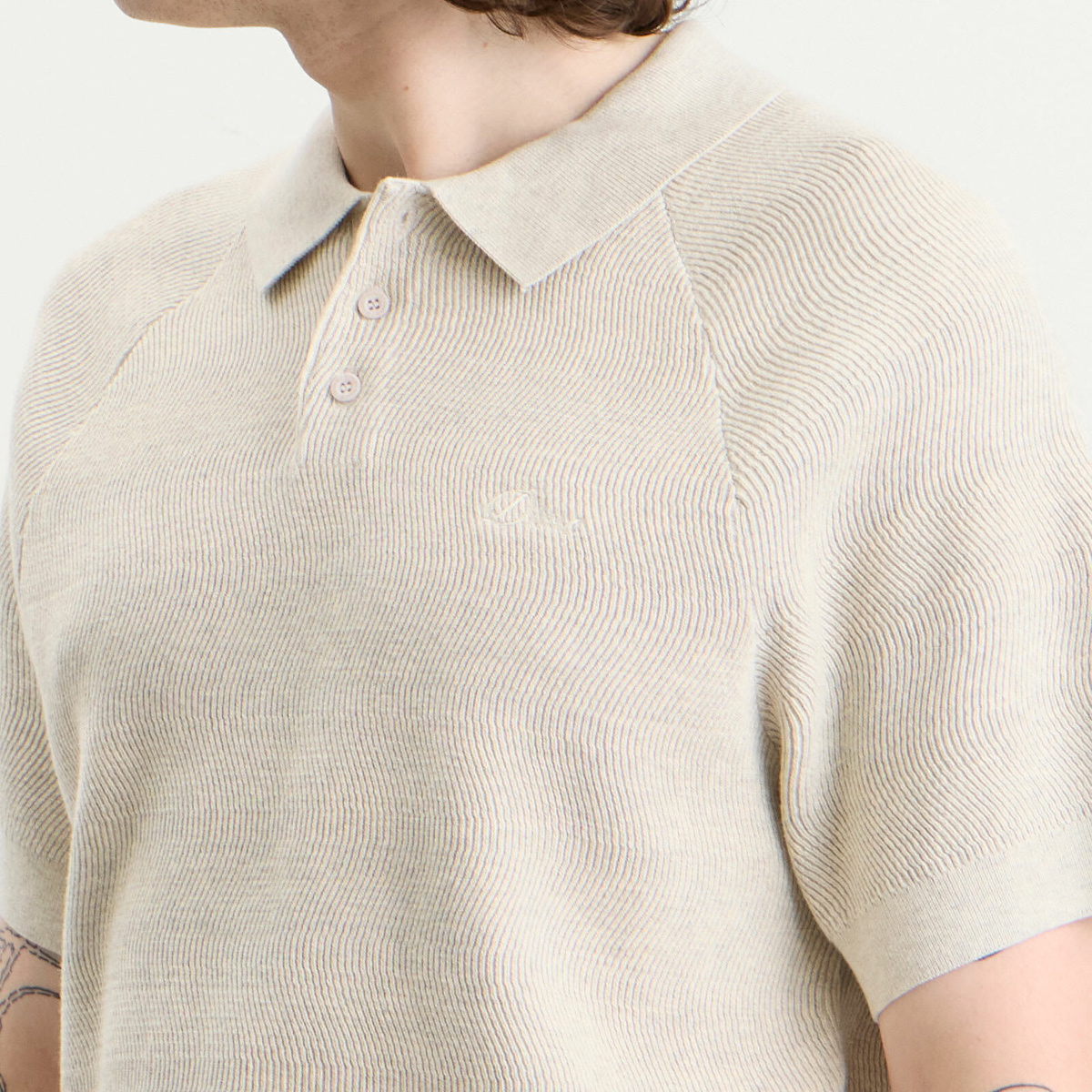 Dime Men's Cable Knit Polo in Oatmeal