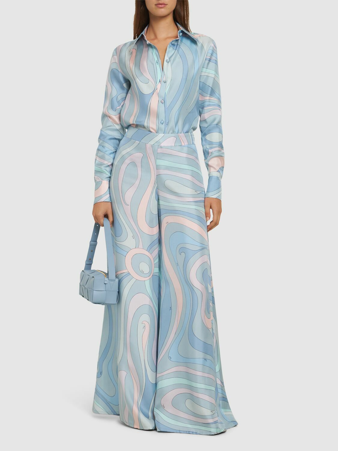 EMILIO PUCCI ブラウス　42 EMILIO PUCCI light blue black white 2024 IRIDE PRINTED MIDI