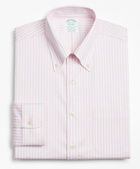 Brooks Brothers Men's Stretch Milano Slim-Fit Dress Shirt, Non-Iron Twill Button-Down Collar Bold Stripe | Pink