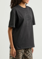 Ganni Logo Crystal-embellished Cotton T-shirt Dark Grey