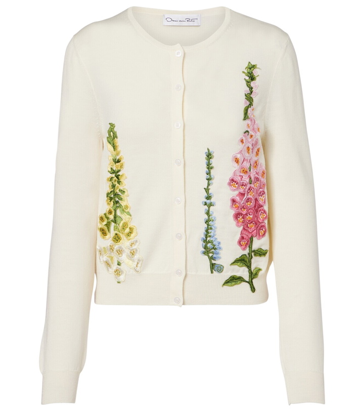 Photo: Oscar de la Renta Foxgloves embroidered virgin wool cardigan