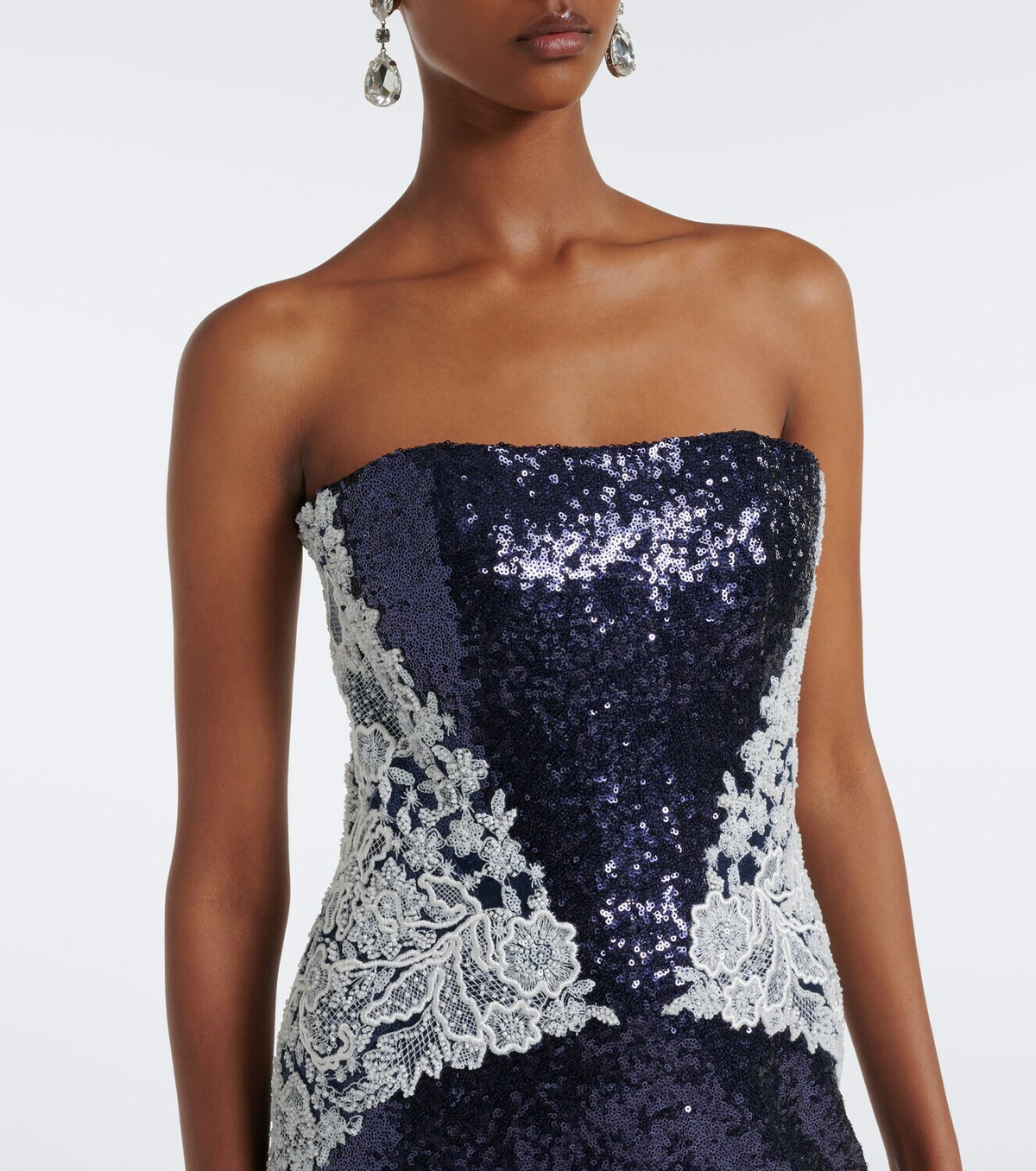 Costarellos Scarf-detail sequined bustier gown