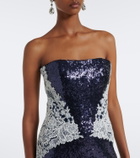 Costarellos Scarf-detail sequined bustier gown