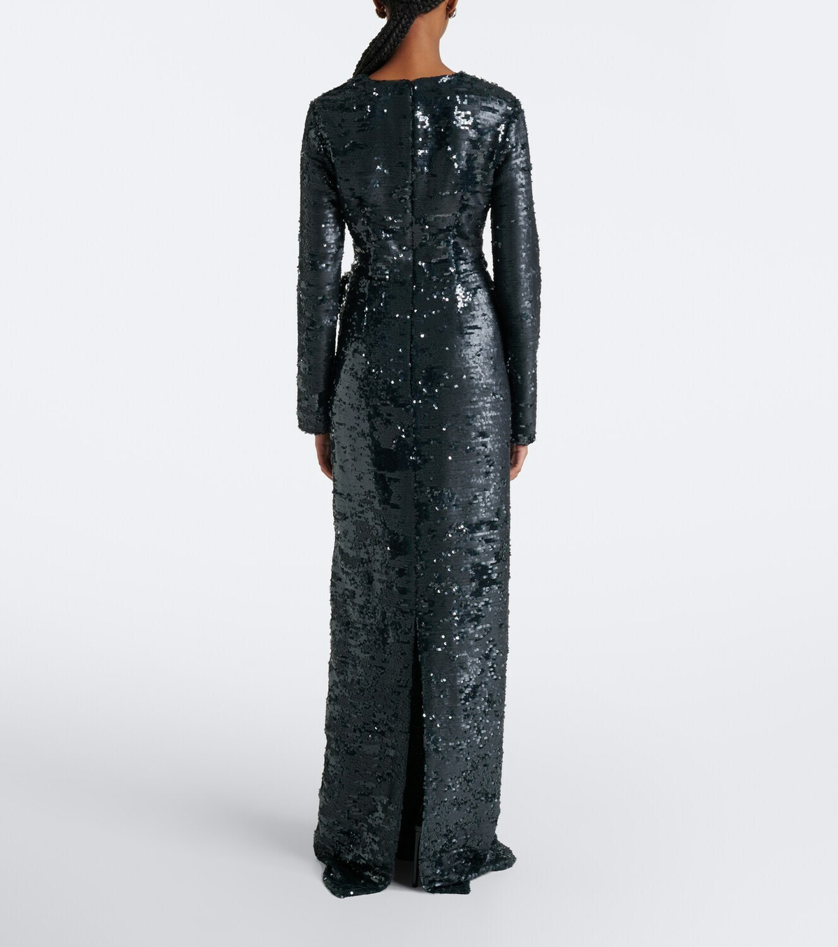 Erdem Draped floral-appliqué sequined gown