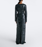 Erdem Draped floral-appliqué sequined gown