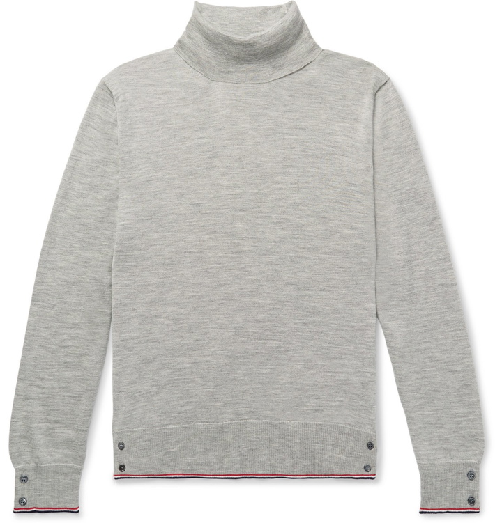 Photo: Thom Browne - Grosgrain-Trimmed Cashmere Rollneck Sweater - Gray
