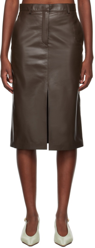 Photo: Lanvin Brown Straight Leather Midi Skirt