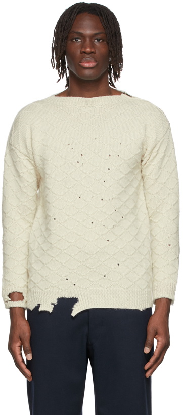 Photo: Maison Margiela Off-White Wool Distressed Sweater