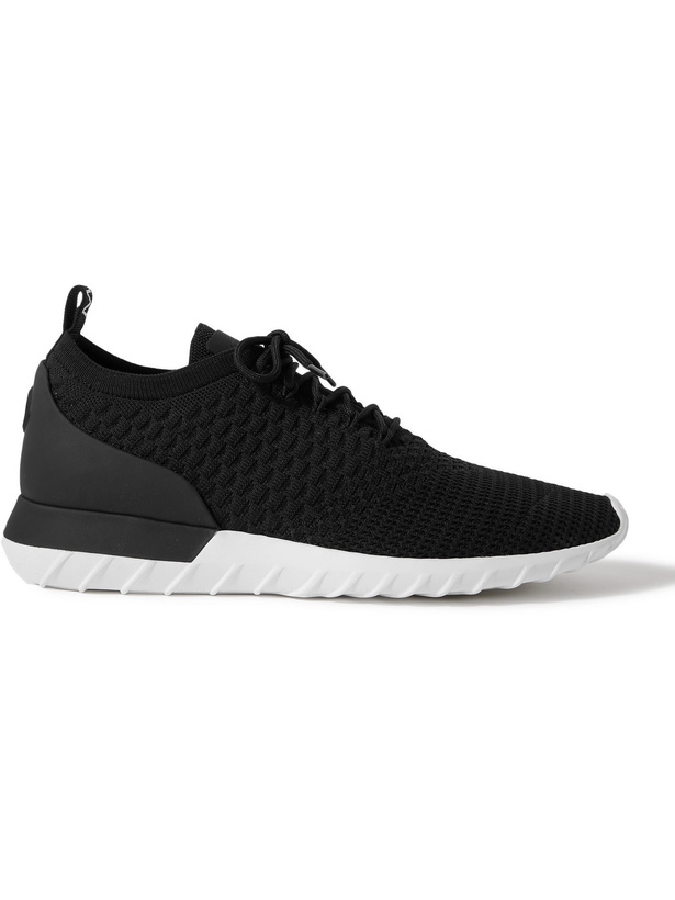 Photo: MONCLER - Emilien Leather-Trimmed Stretch-Knit Sneakers - Black