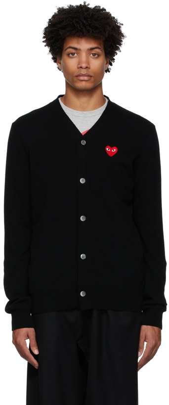 Photo: COMME des GARÇONS PLAY Black Wool Heart Patch Cardigan