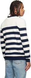 Balmain White & Navy Buttoned Marinière Knit Sweater