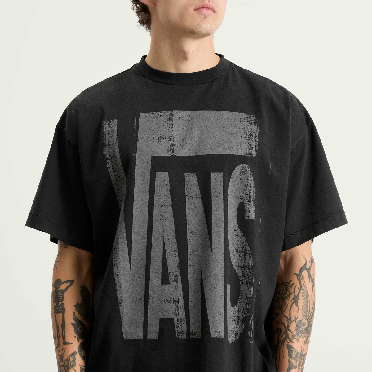 Vans Men's x A.O.D.Brushed Logo T-Shirt in Washed Black Vans