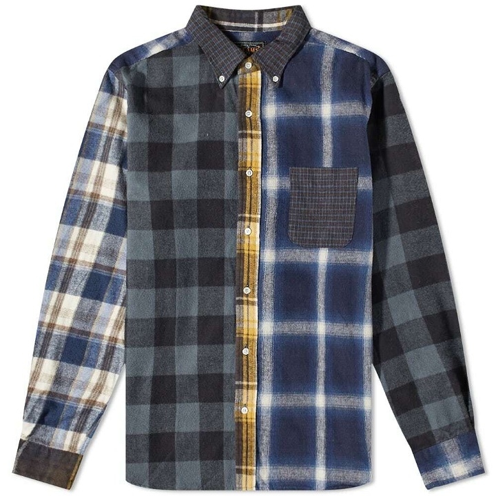 Photo: Beams Plus Men's Button Down Flannel Check Panel Shirt in Navy