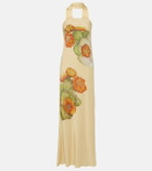 Rodarte Scarf-detail floral silk crêpe gown