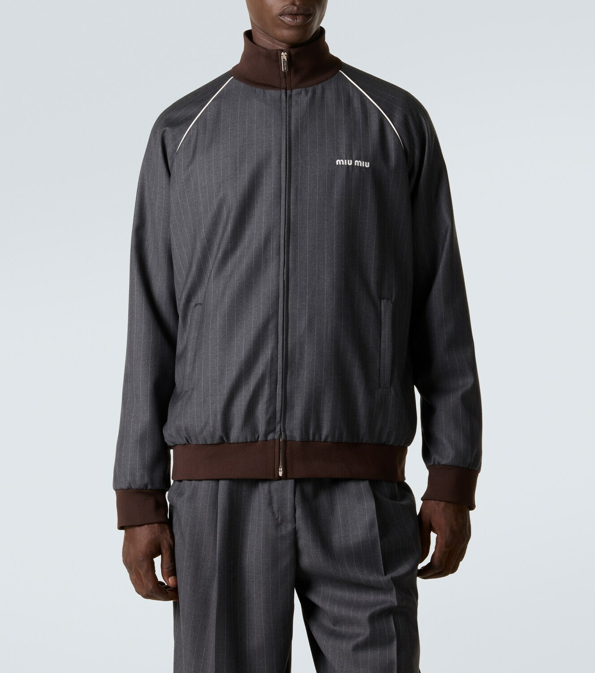 Miu Miu Logo pinstripe virgin wool track jacket