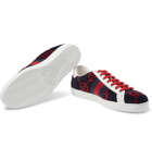 Gucci - Ace Leather-Trimmed Logo-Print Terry Sneakers - Navy