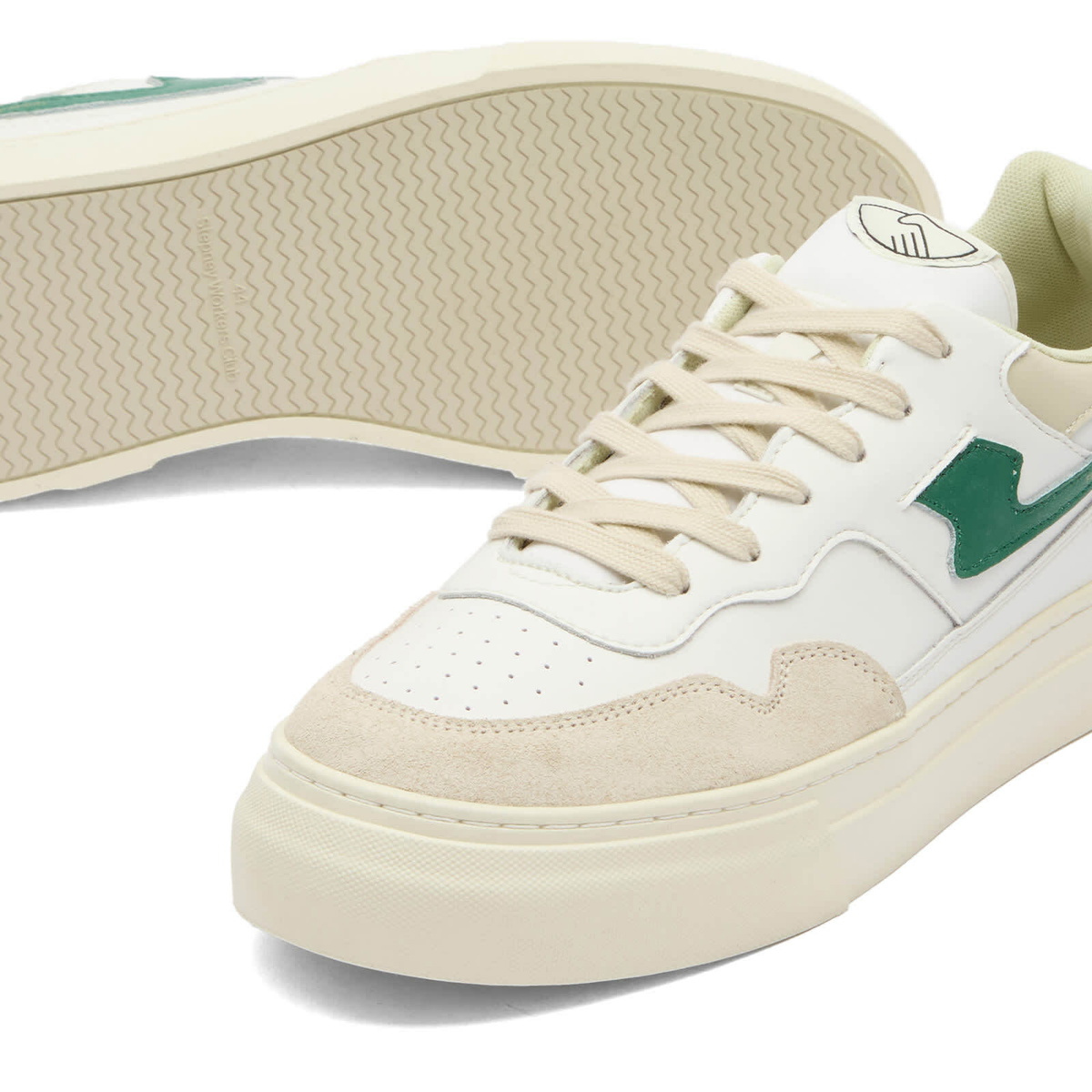 Stepney Workers Club Men's Pearl S-Strike Leather Sneaker in White/Spring Green