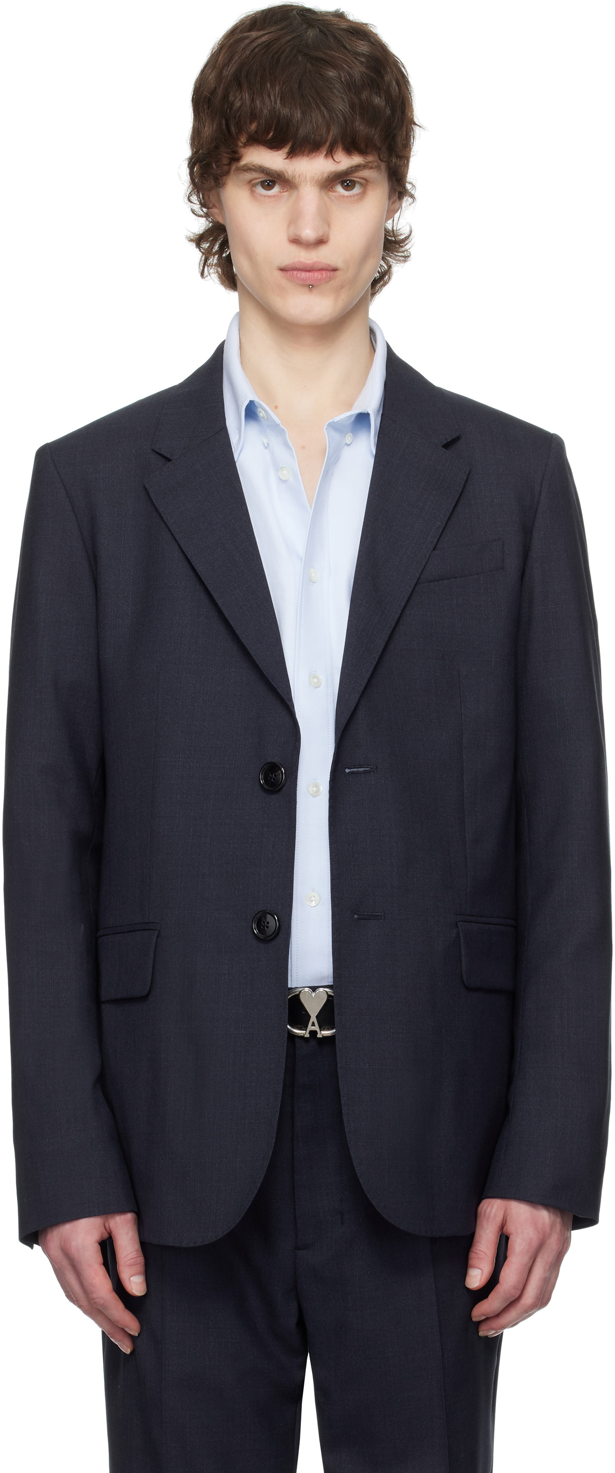 AMI Paris Navy Wool Two Buttons Blazer AMI