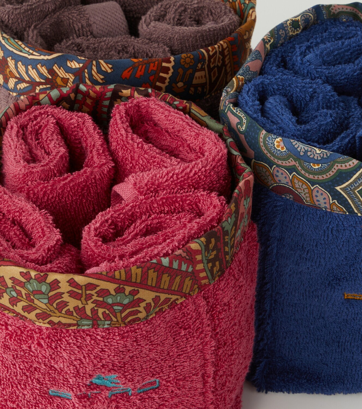 Etro Giano set of 4 cotton face towels and basket