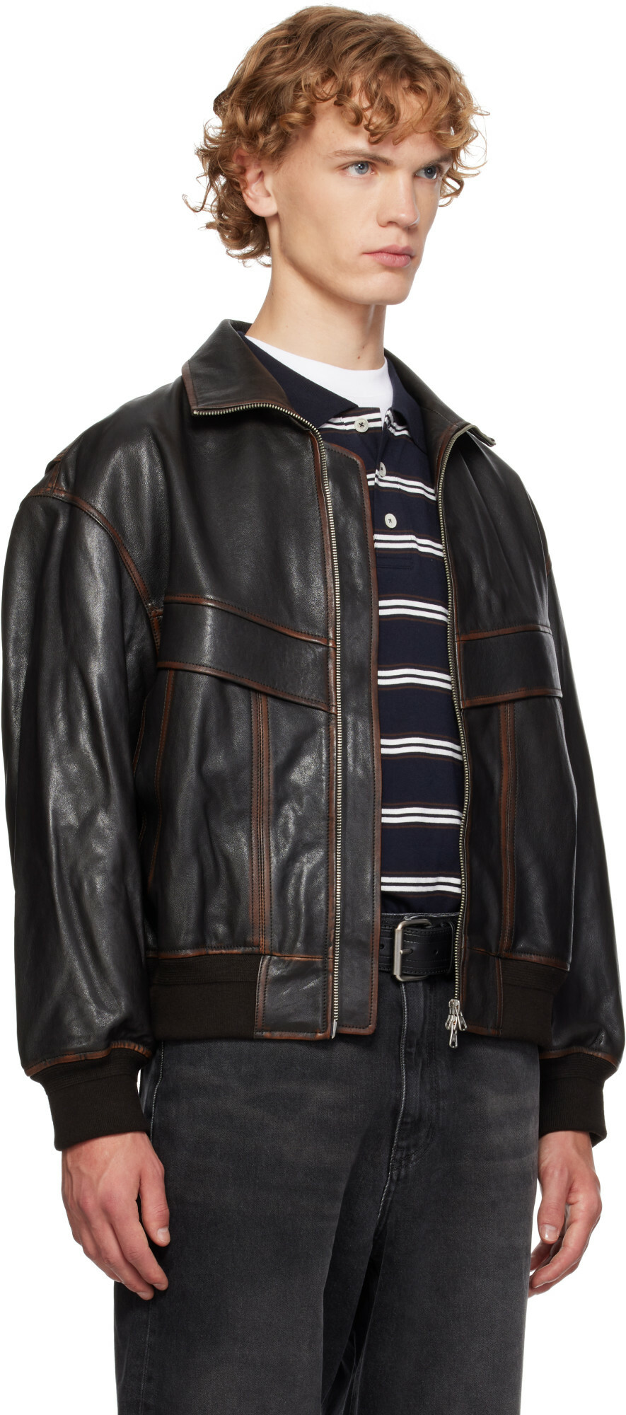 Dunst Brown Stand Collared Leather Jacket