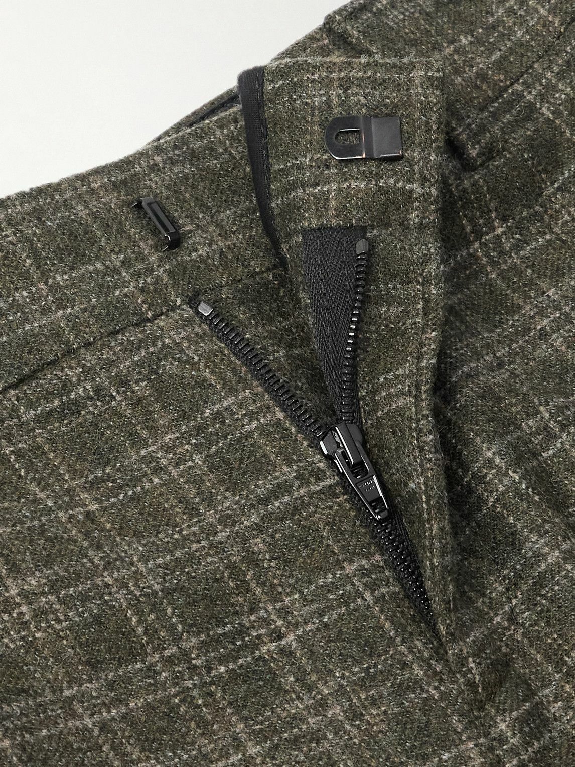 CELINE - Wide-Leg Pleated Checked Wool Trousers - Green