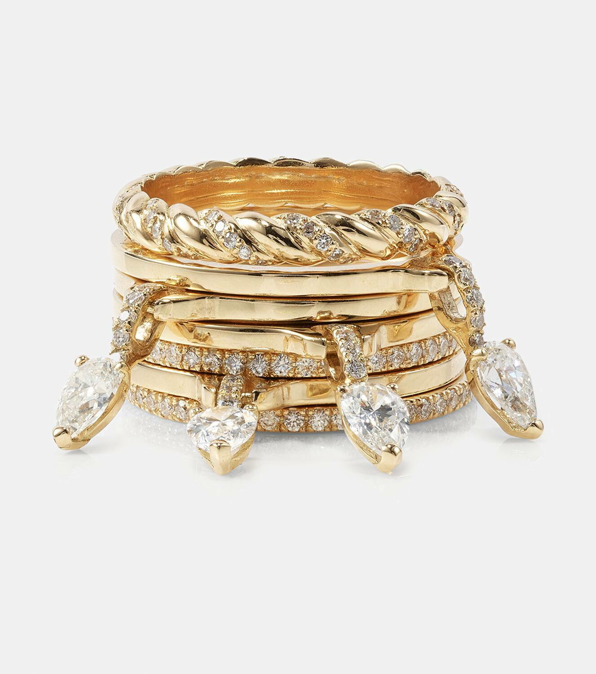 Rainbow K Drop Alliances 18kt gold rings with diamonds