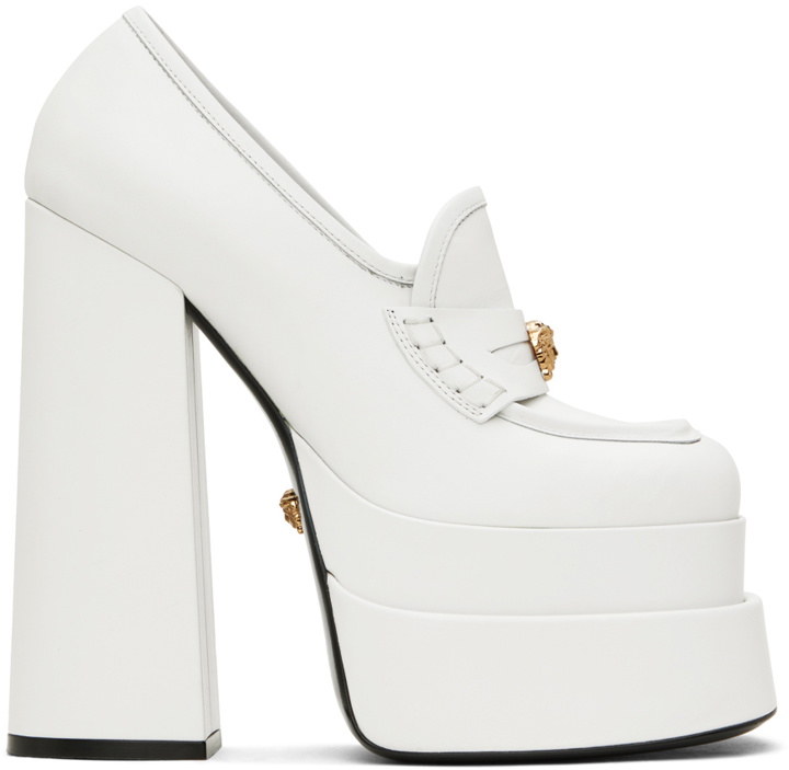 Photo: Versace White Aevitas Platform Loafers