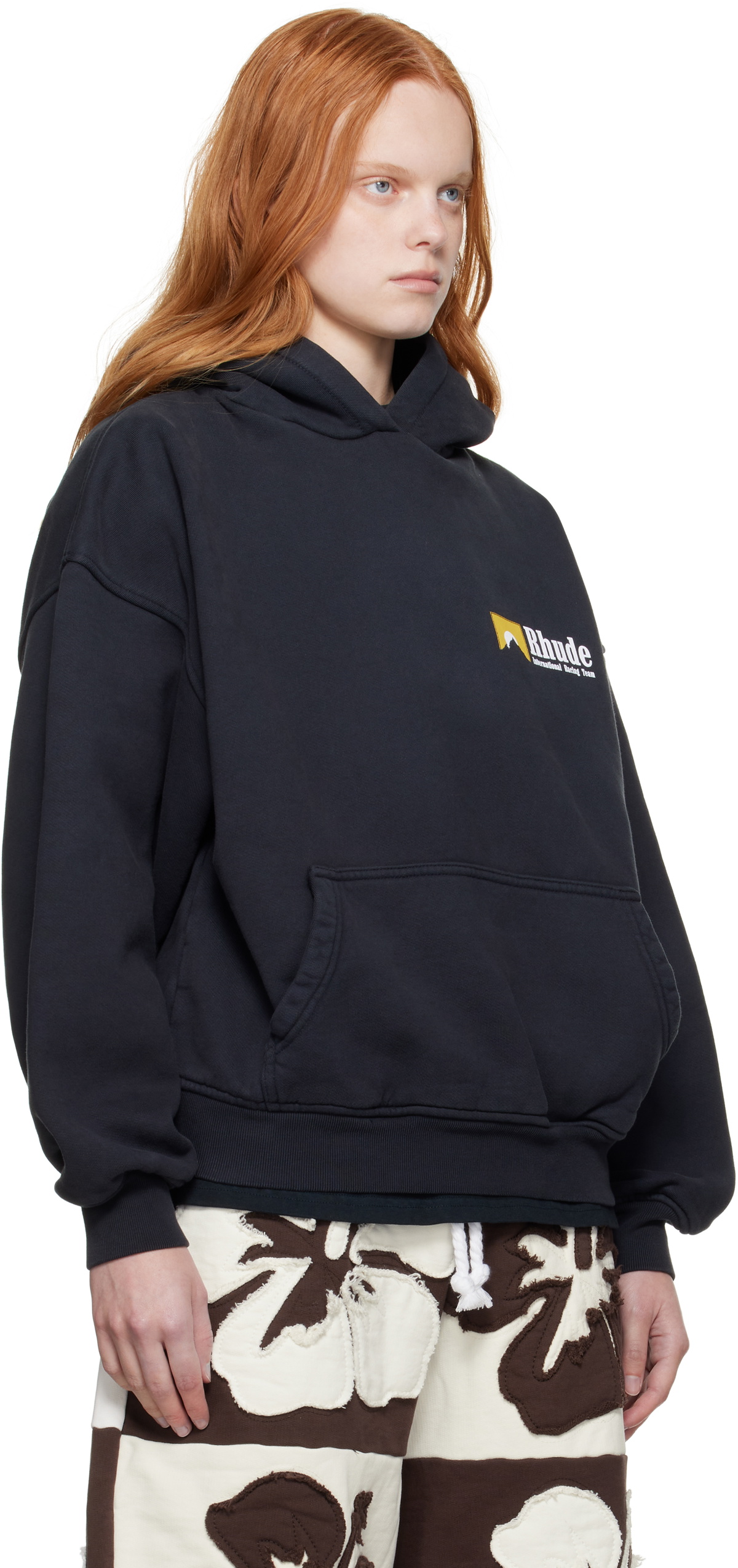 Rhude Black 'International Racing' Logo Hoodie
