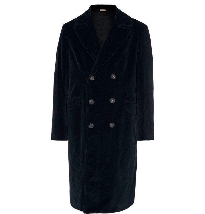 Photo: Massimo Alba - Double-Breasted Cotton-Velvet Overcoat - Men - Midnight blue