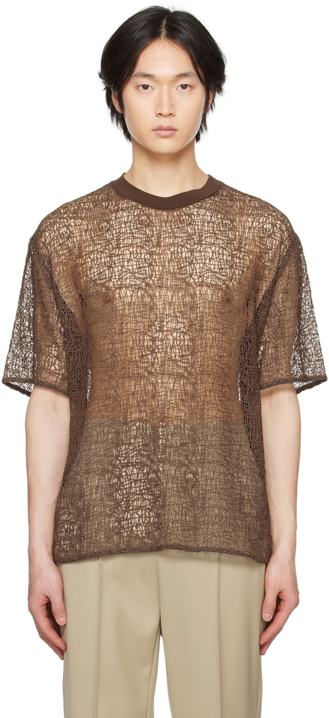 AMOMENTO Brown Sheer T-Shirt