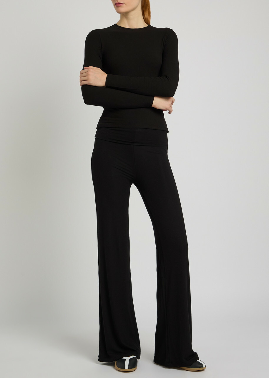 Tala Fold Over Flared-leg Stretch-modal Trousers Black
