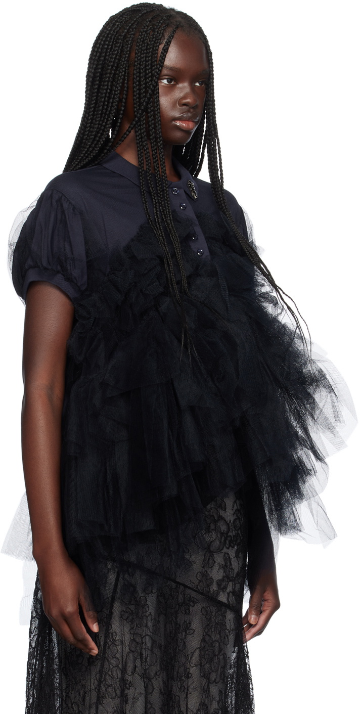 【送料&関税込】Simone Rocha Tulle Overlay Puff Sleeve Frill Black Tulle Overlay Puff Sleeve Frill T-shirt by Simone